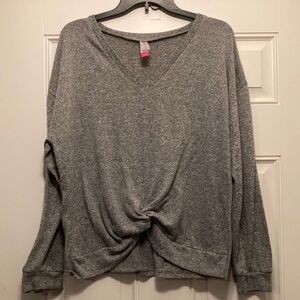 No Boundaries Gray V-Neck Knot Front Top